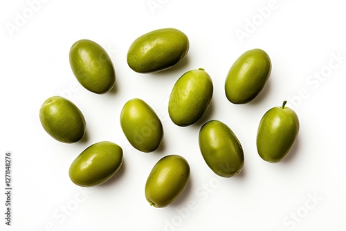 Wallpaper Mural Top view of isolated green olives on white background in a flat lay Torontodigital.ca