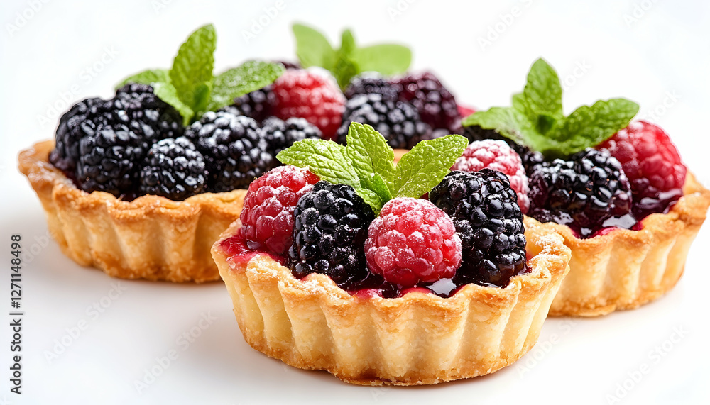 Berry Tarts Closeup Pastries with fresh berries & mint as dessert or snack Berry Tarts Closeup Pastries with fresh berries & mint as dessert or snack