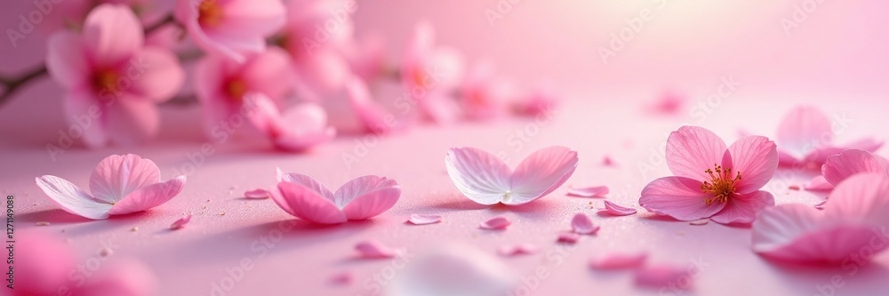 Pink and white petals scattered on the ground, pink and white flowers, spring season Pink and white petals scattered on the ground, pink and white flowers, spring season