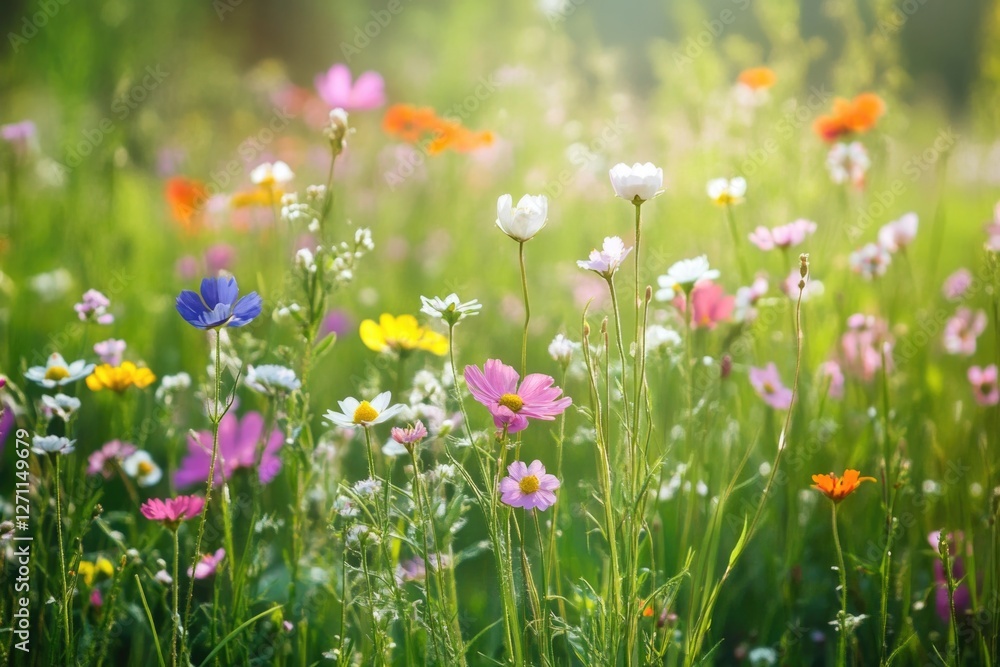 A bright and vibrant field of flowers basking in the warm sunlight, perfect for use in outdoor-themed projects or as a symbol of happiness and joy A bright and vibrant field of flowers basking in the warm sunlight, perfect for use in outdoor-themed projects or as a symbol of happiness and joy