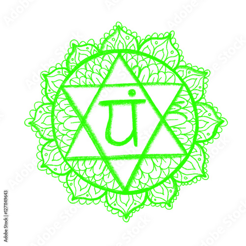 Anahata chakra. Hand drawn art. Pencil drawing sacral icon. Meditation