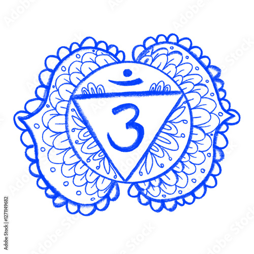 Ajna chakra. Hand drawn art. Pencil drawing sacral icon. Meditation. Third eye