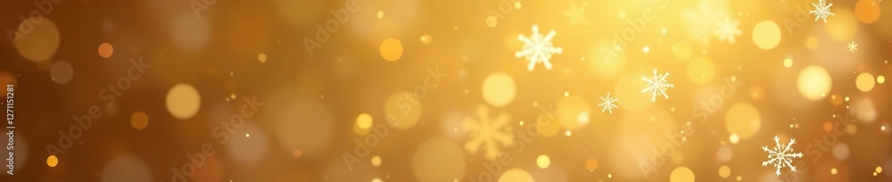Softly falling snowflakes on a golden Christmas background, festive, serene Softly falling snowflakes on a golden Christmas background, festive, serene