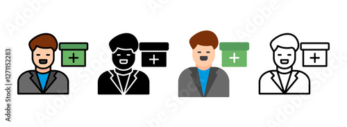 Set of Paramedic Line, Line Filled, Glyph, Flat Icons