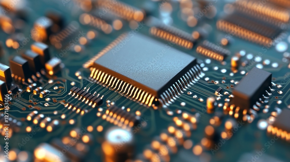 Obraz premium Close-up of a Circuit Board with Advanced Microchip Technology