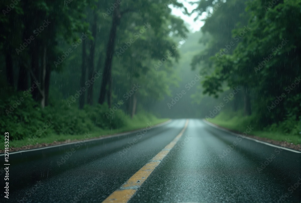 Rain-Wet Roadway Through a Forest Rain-Wet Roadway Through a Forest