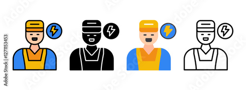 Set of Electrician Line, Line Filled, Glyph, Flat Icons