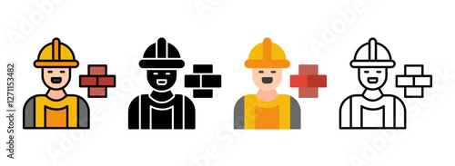 Set of Mason Line, Line Filled, Glyph, Flat Icons