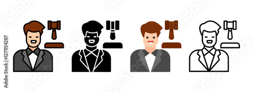 Set of Judge Line, Line Filled, Glyph, Flat Icons