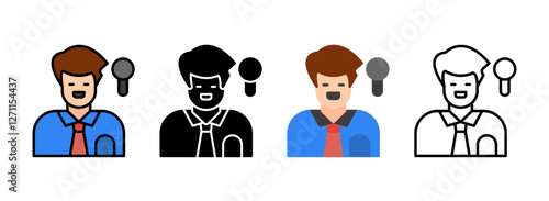 Set of Journalist Line, Line Filled, Glyph, Flat Icons