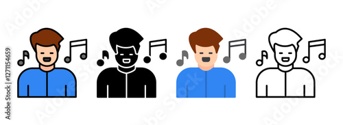 Set of Musician Line, Line Filled, Glyph, Flat Icons