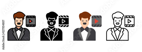 Set of Director Line, Line Filled, Glyph, Flat Icons