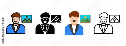 Set of Artist Line, Line Filled, Glyph, Flat Icons