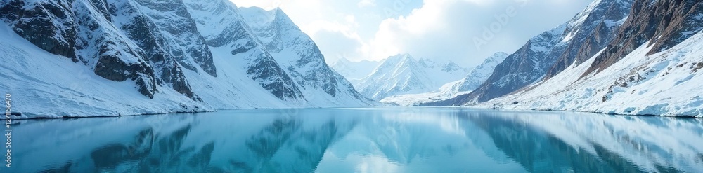 custom made wallpaper toronto digitalIcy mountain peaks with snowflakes falling onto a turquoise lake, snowflake, cold