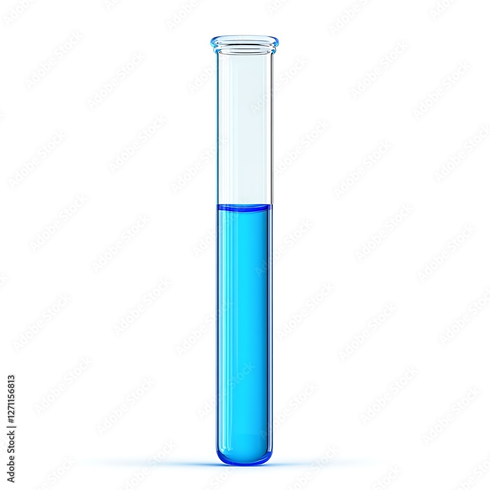 A single test tube filled with a vibrant blue liquid against a white background. A single test tube filled with a vibrant blue liquid against a white background.