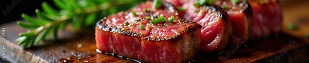 Golden brown crust on grilled Wagyu striploin, savory, seared, charred Golden brown crust on grilled Wagyu striploin, savory, seared, charred