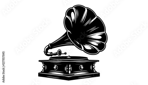 vintage gramophone with horn speaker silhouette vector black shape