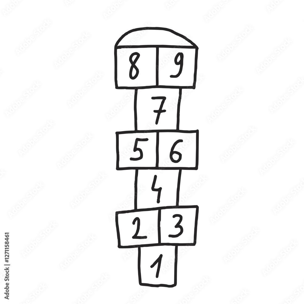 Hopscotch game isolated on white background. Children playground outdoor entertainment. Vector pencil drawn illustration. Hopscotch game isolated on white background. Children playground outdoor entertainment. Vector pencil drawn illustration.