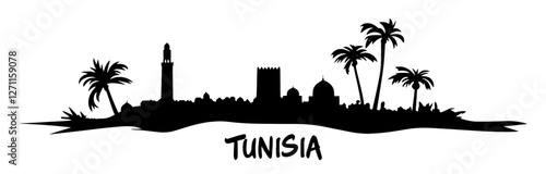 tunisia skyline panorama with palm trees in silhouette black vector
