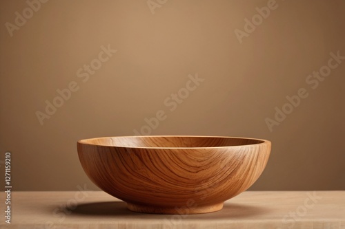 wooden bowl on neutral background