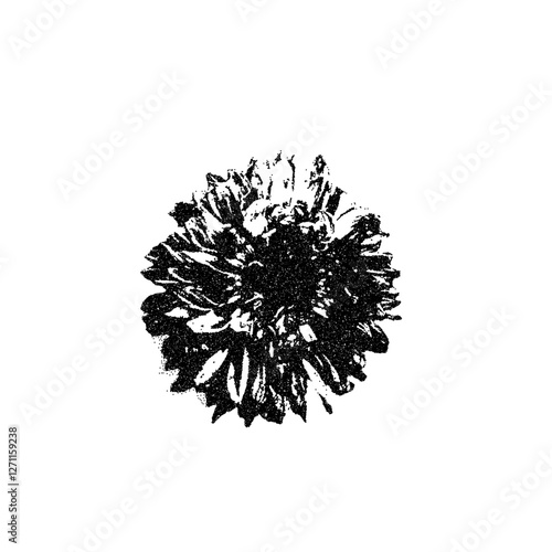 Flower collage sticker. Photocopy monochrome effect chrysanthemum. Brutal dotted retro floral. Collage paper botanical element. Vector stippled nature dahlia illustration isolated on white background.