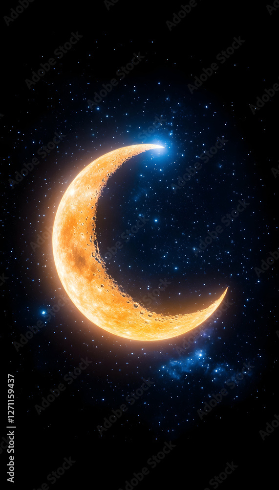 Crescent moon glowing in dark star-filled sky. For phone background or wallpaper Crescent moon glowing in dark star-filled sky. For phone background or wallpaper