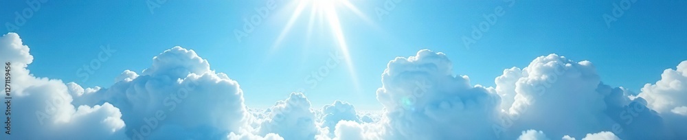 Radiant light rays piercing through puffy white clouds in a clear blue sky, airy textures, soft focus Radiant light rays piercing through puffy white clouds in a clear blue sky, airy textures, soft focus