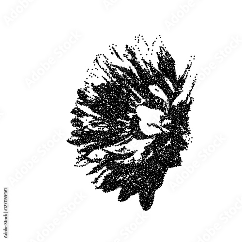 Flower collage sticker. Photocopy monochrome effect chrysanthemum. Brutal dotted retro floral. Stippled botanical element. Vector nature dahlia illustration isolated on white background.