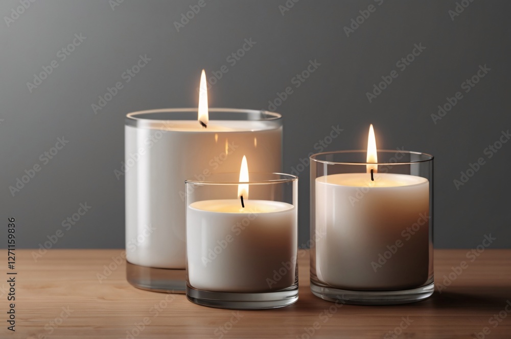 three candles in different sizes, neutral background three candles in different sizes, neutral background