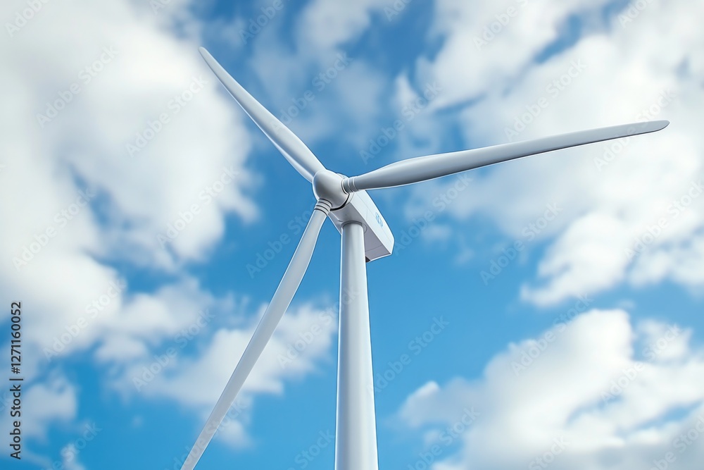 A wind turbine stands tall amidst a cloudy day with a bright blue sky A wind turbine stands tall amidst a cloudy day with a bright blue sky