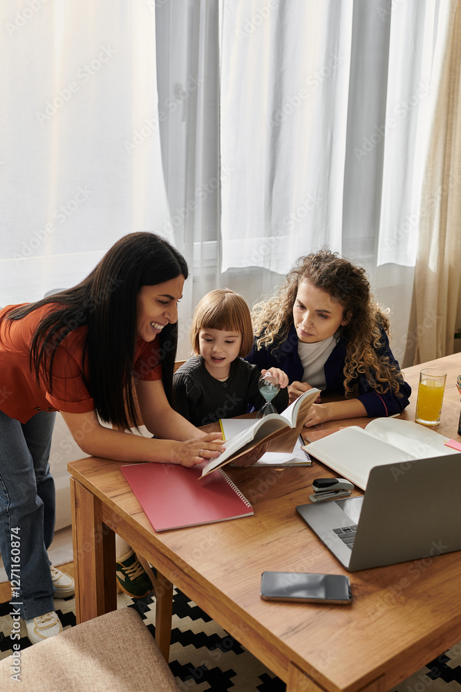 Loving moments unfold in a modern apartment with two women and their daughter Loving moments unfold in a modern apartment with two women and their daughter