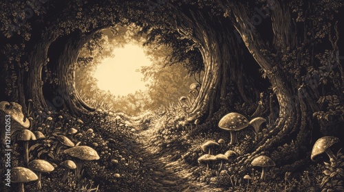 Enchanted Forest Path Leading to Sunlight