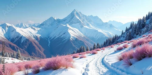 Snowy landscape of Mount Alenga Southern Demerdzhi in spring, cold weather, natural scenery