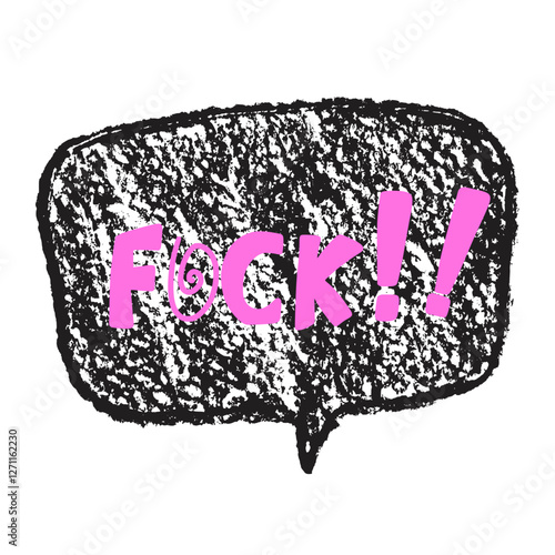 Speech bubble with swear words. Curse crayon doodle text. Strong language. Bad bulling expression on chat dialog balloon. Social media communication hate Vector pencil drawn illustration.