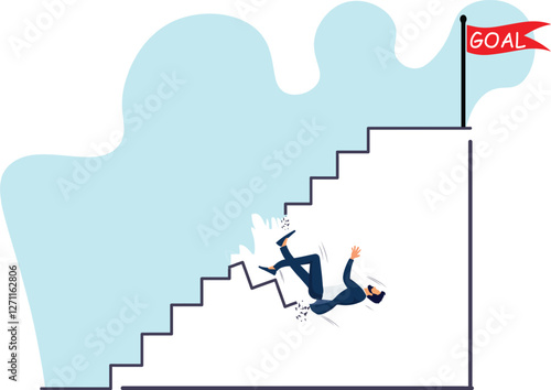 Failure and Resilience: Businessman Falling Down Stairs