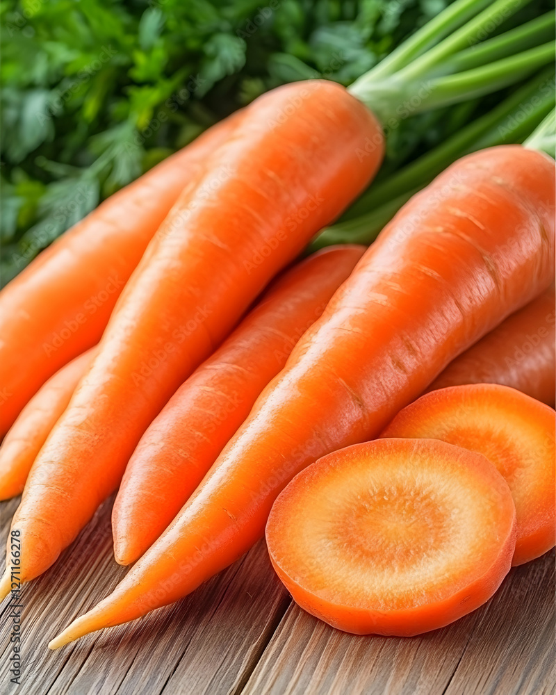 Fresh carrots on a wooden table are ready to eat. Use for diet or vegetarianism Fresh carrots on a wooden table are ready to eat. Use for diet or vegetarianism
