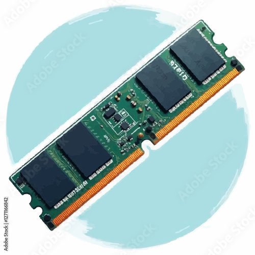 RAM memory module icon in flat design on light circular background with copy space
