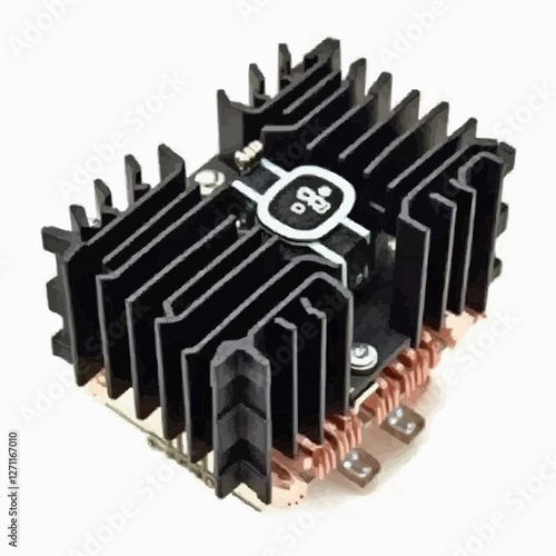 Heat sink icon for computer hardware in flat design on light background and copy space
