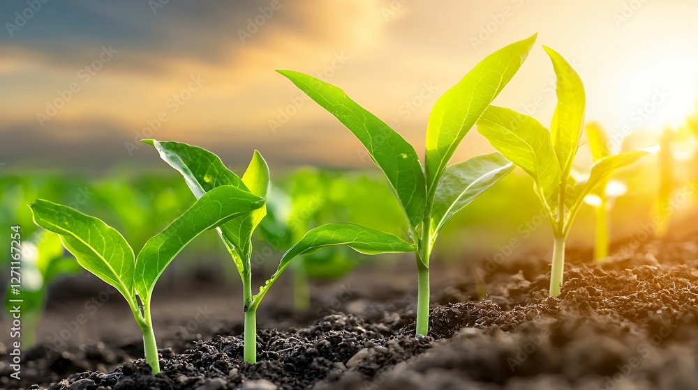 Close Up of Young Corn Plants Growing in a Field During a Sunset Close Up of Young Corn Plants Growing in a Field During a Sunset