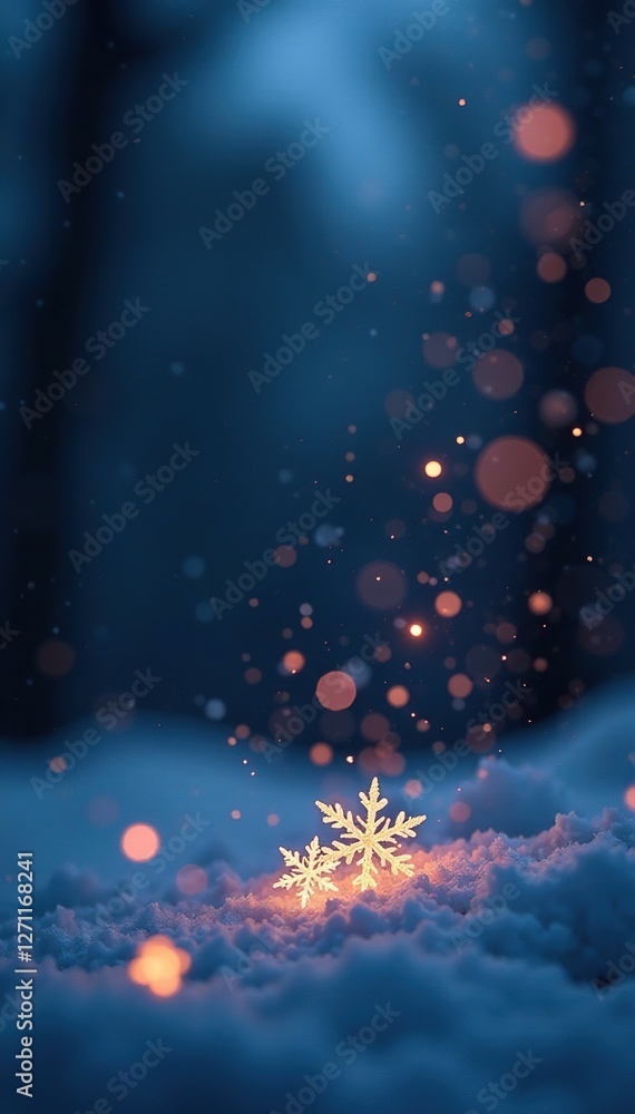 Naklejka premium glowing snowflakes on a dark and misty background, snow, darkness