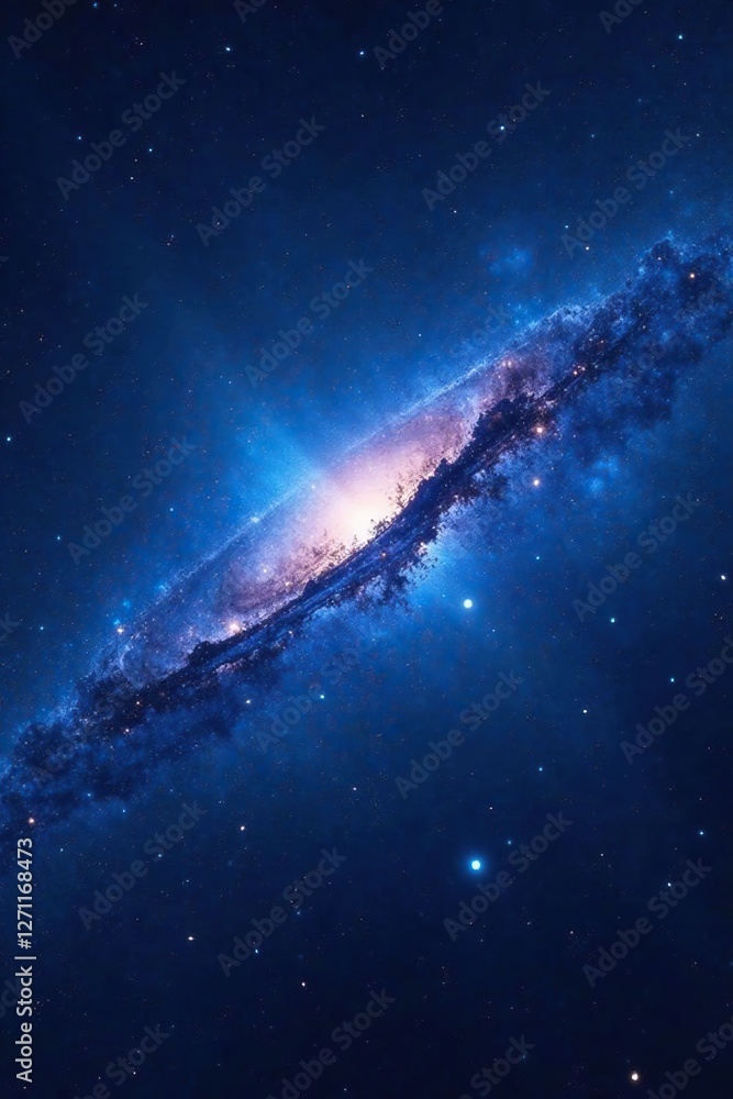 Fototapeta premium Dark blue galaxy with shining stars and cosmic waves, cosmic waves, night sky, stardust