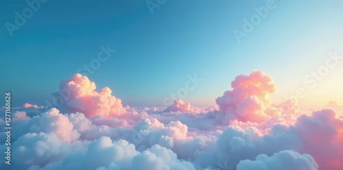 Softly glowing clouds drift lazily across the blue sky, their wispy tendrils stretching out like cotton candy threads, cloudscape, nature