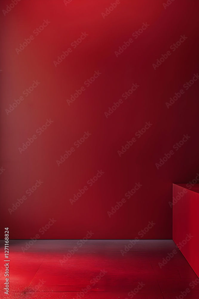Obraz premium Vibrant red interior space with smooth surfaces and soft lighting creating an inviting atmosphere