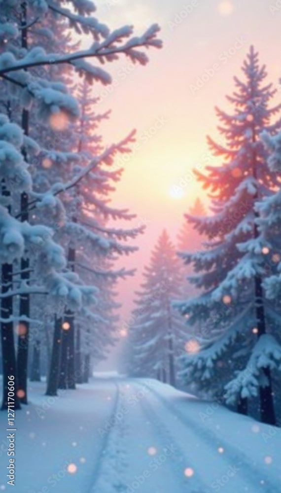 Softly falling snowflakes on a serene winter sky, hazy, wintery Softly falling snowflakes on a serene winter sky, hazy, wintery