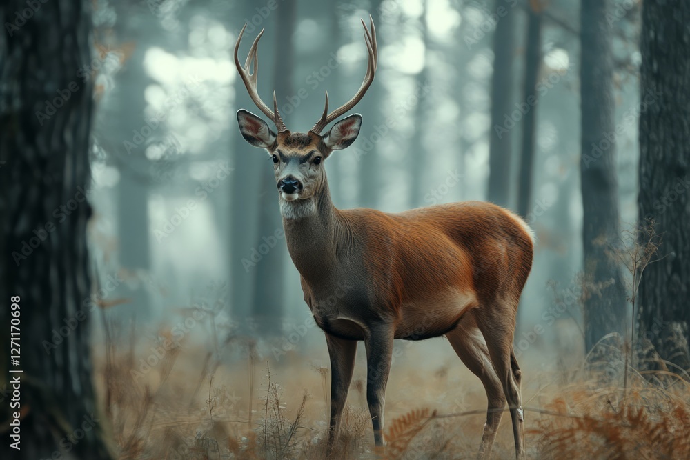 Majestic deer in autumn forest with soft focus. Artificial Intelligence Majestic deer in autumn forest with soft focus. Artificial Intelligence