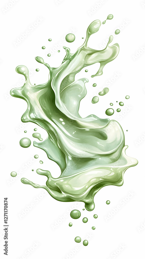 Green liquid splashing against a white background for cosmetic use Green liquid splashing against a white background for cosmetic use