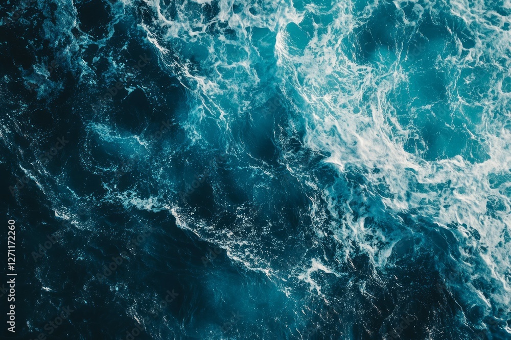 Turbulent ocean waves from above in blue tones. Artificial Intelligence Turbulent ocean waves from above in blue tones. Artificial Intelligence
