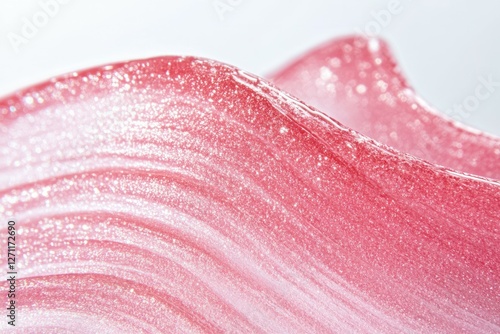 Photo of Fresh lip gloss smear of bright pink color. Detailed photo textured background