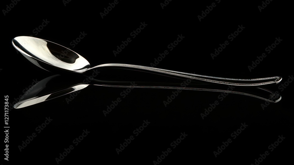 Elegant Silver Spoon on Black Background, Minimalist Still Life Photography Elegant Silver Spoon on Black Background, Minimalist Still Life Photography
