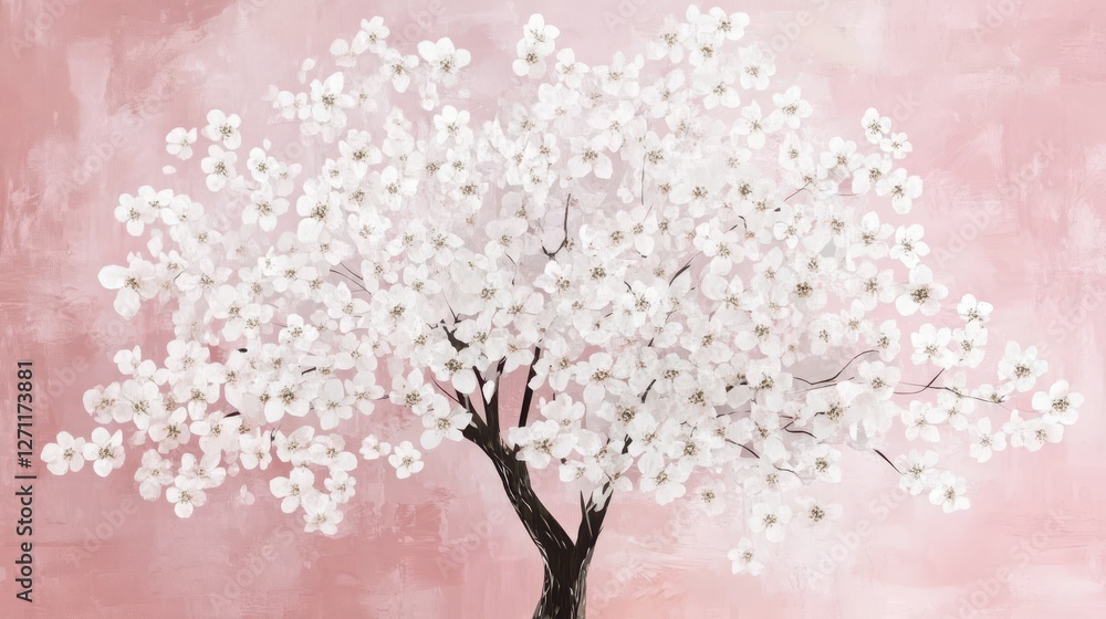 Fototapeta premium Watercolor Cherry blossom blooming flower,Sakura tree or forest side view,Cherry tree spring flower background,elements for environment and garden,botanical in spring season.